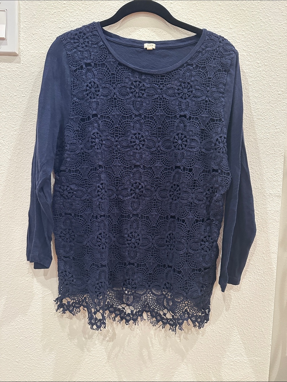 J. Crew Navy Crochet Lace Long Sleeve Top
